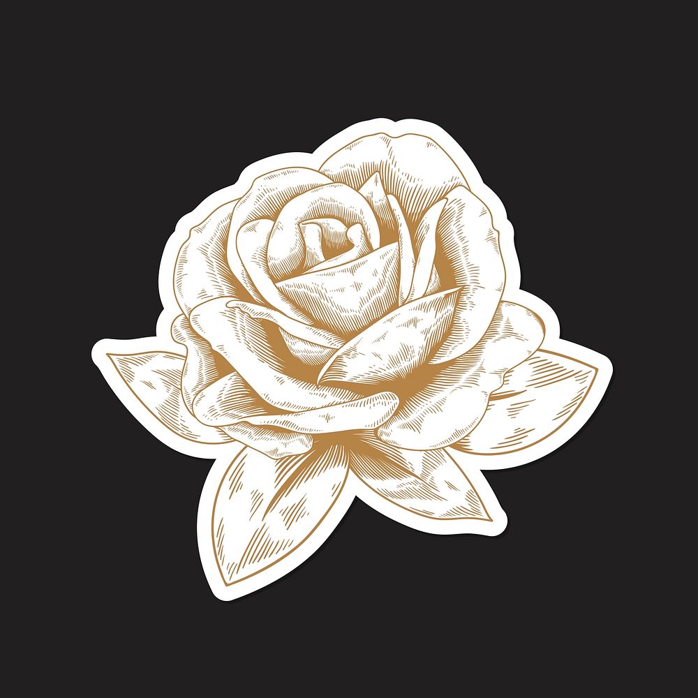 Gold and white rose sticker with a white border vector