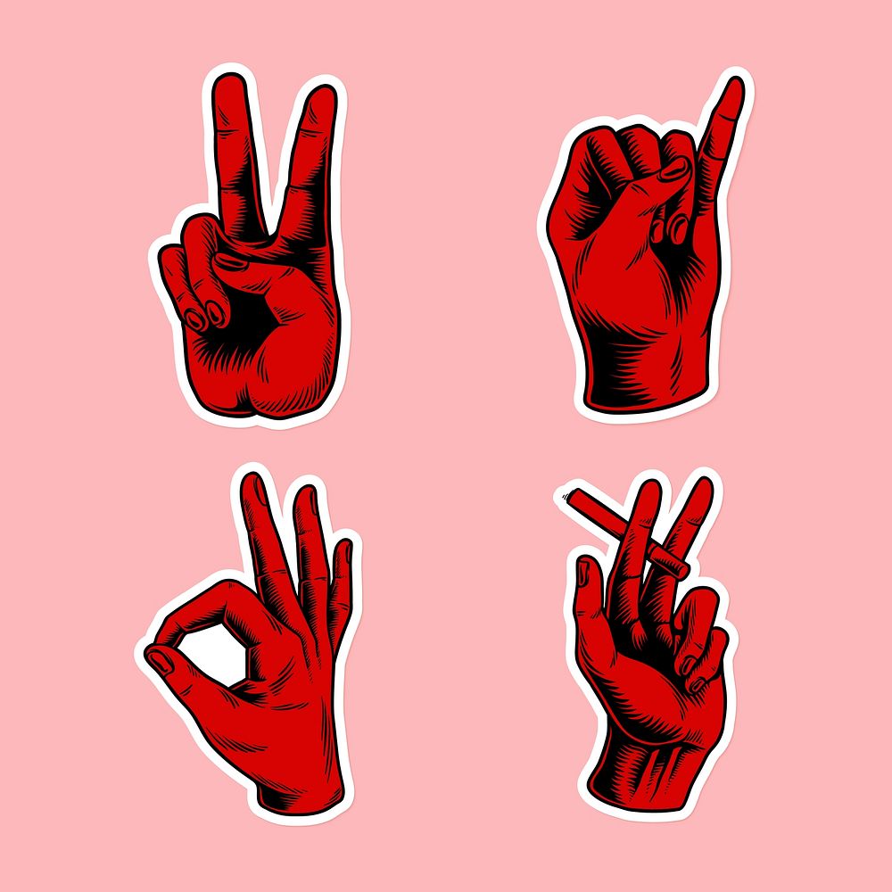 Cool red hand sign sticker set design resources vector