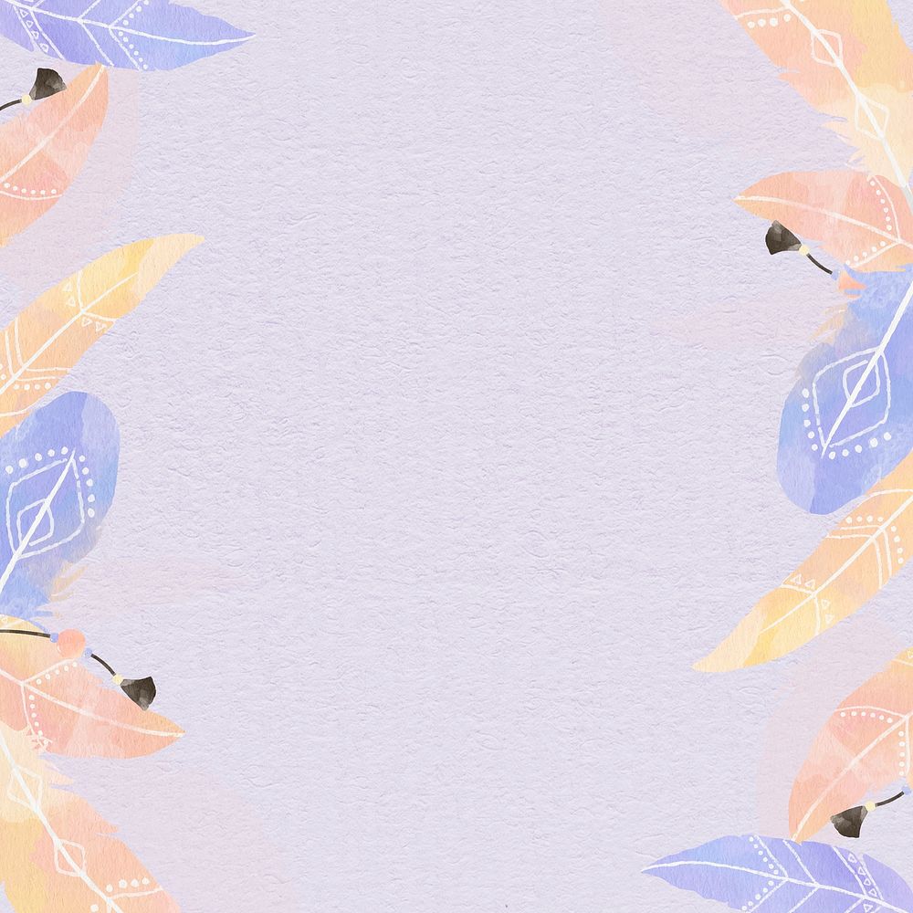 Pastel Boho feather frame lilac background