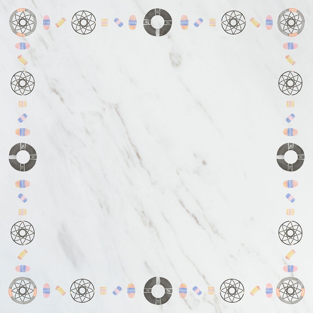 Bohemian bead pattern frame psd marble background