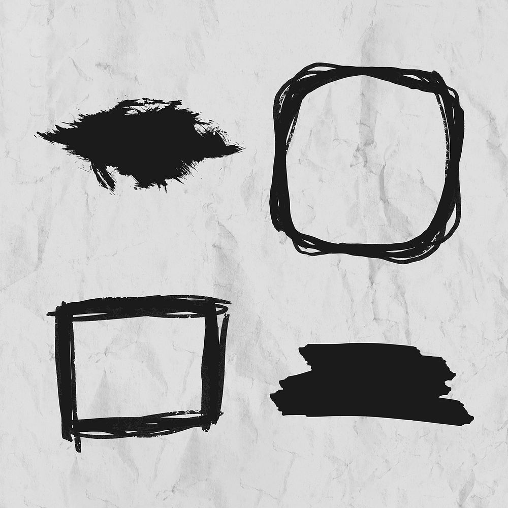 Brush graphic element set with crumpled texture background