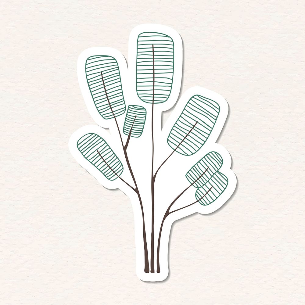 Cute doodle tree sticker with a white border vector