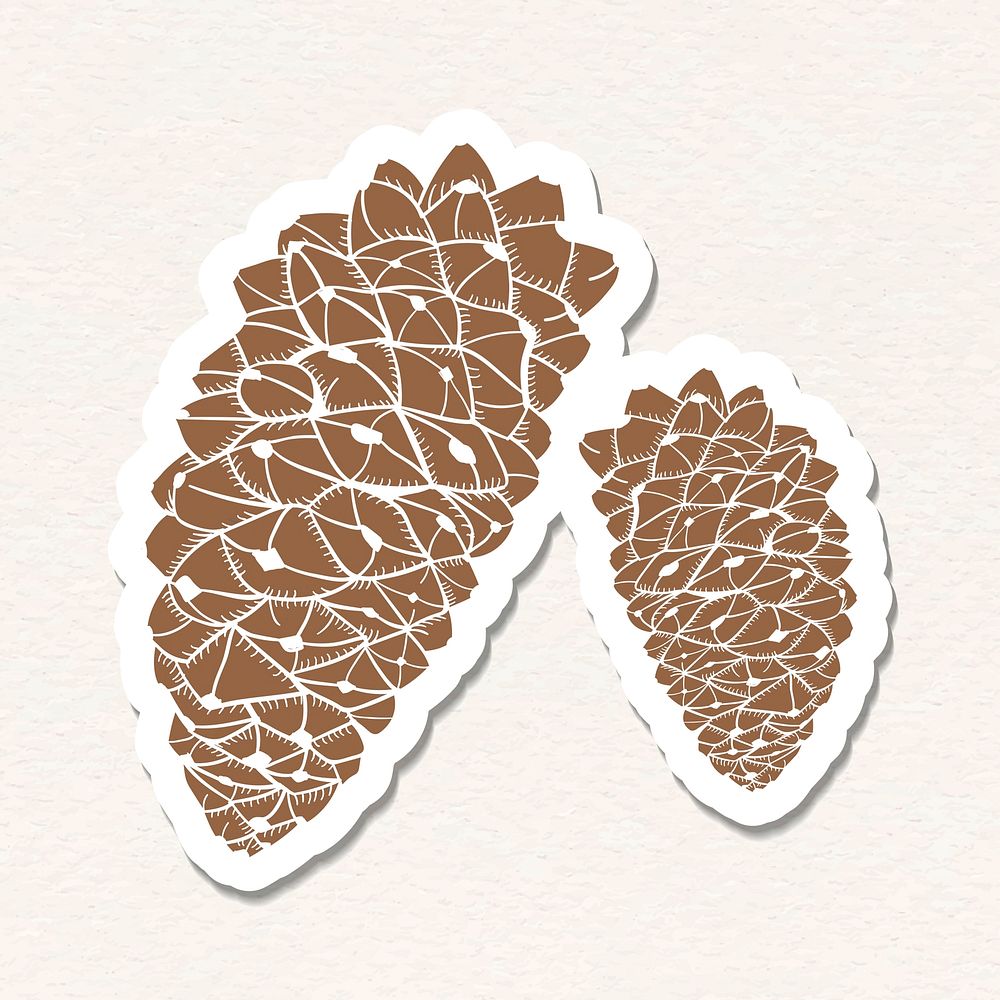 Knobcone pine cone sticker with a white border vector