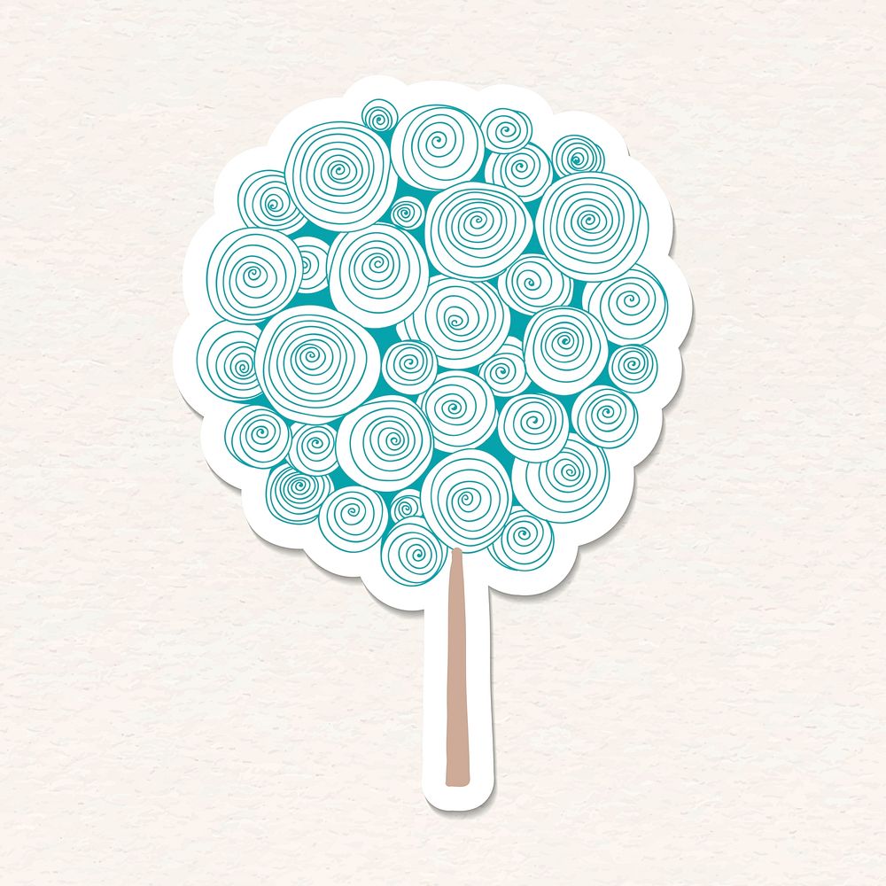 Teal tree sticker with a white border vector