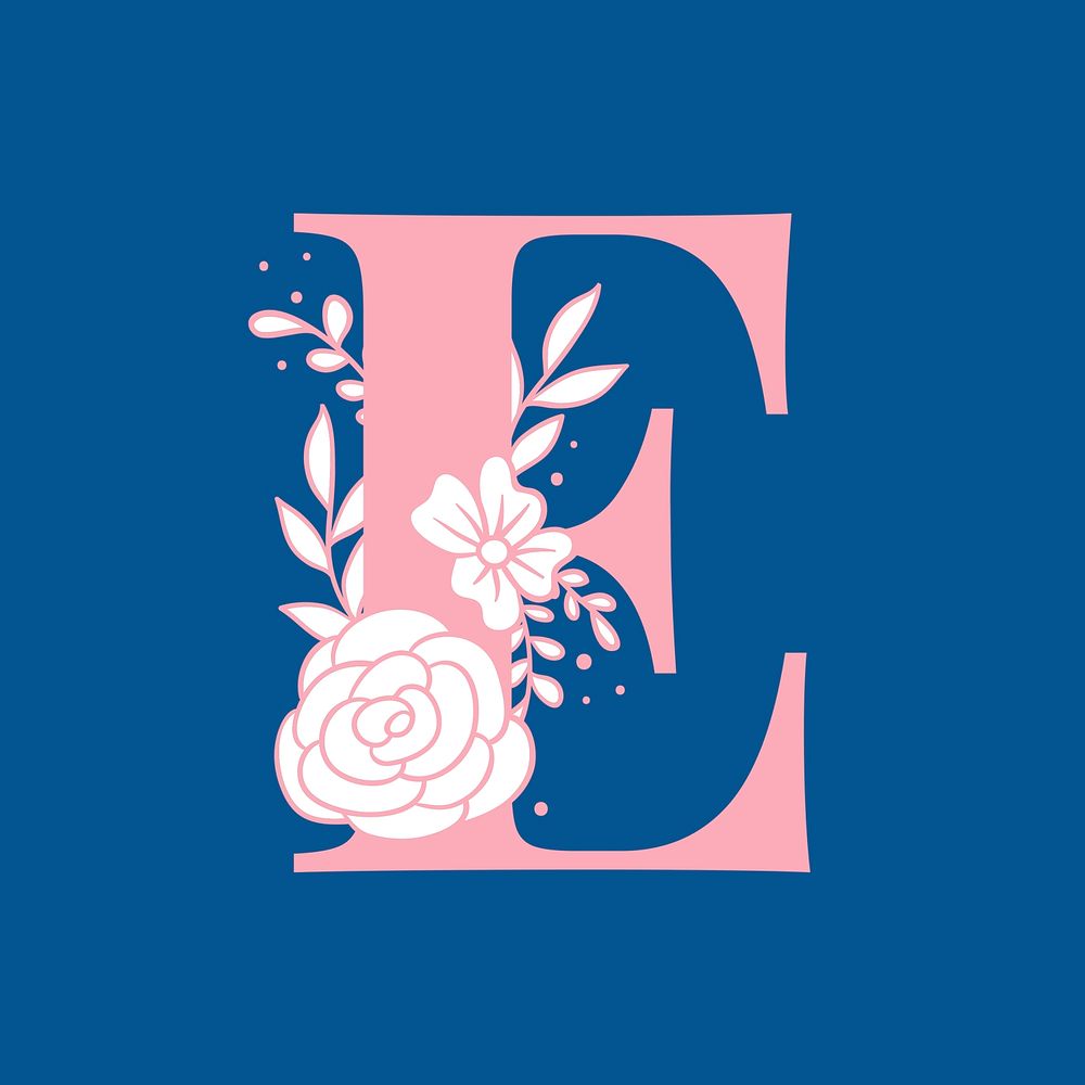 Letter E floral alphabet typography