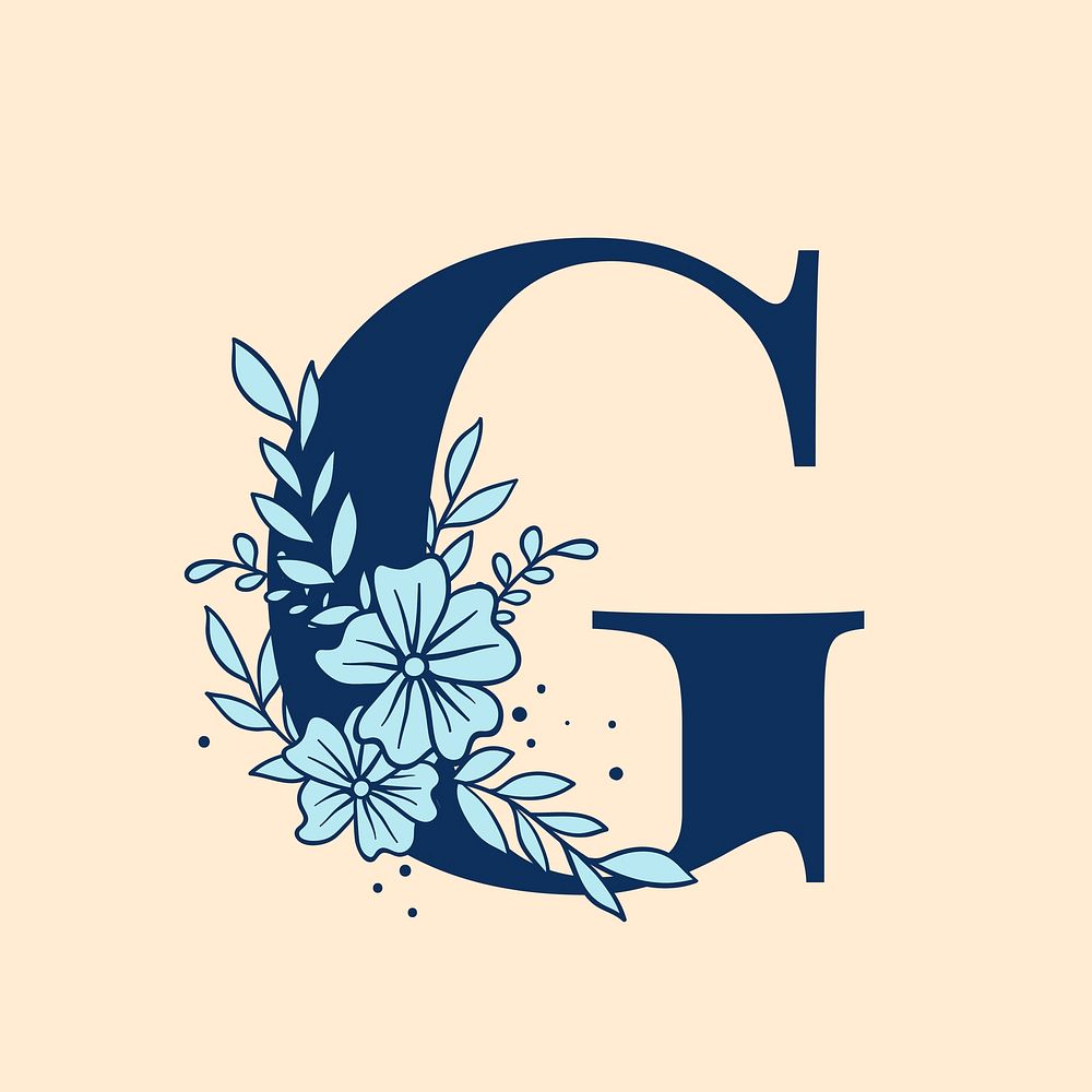 Letter G floral font typography psd