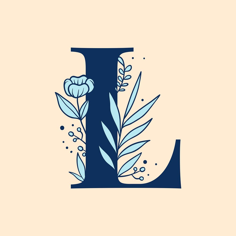 Letter L floral font typography psd