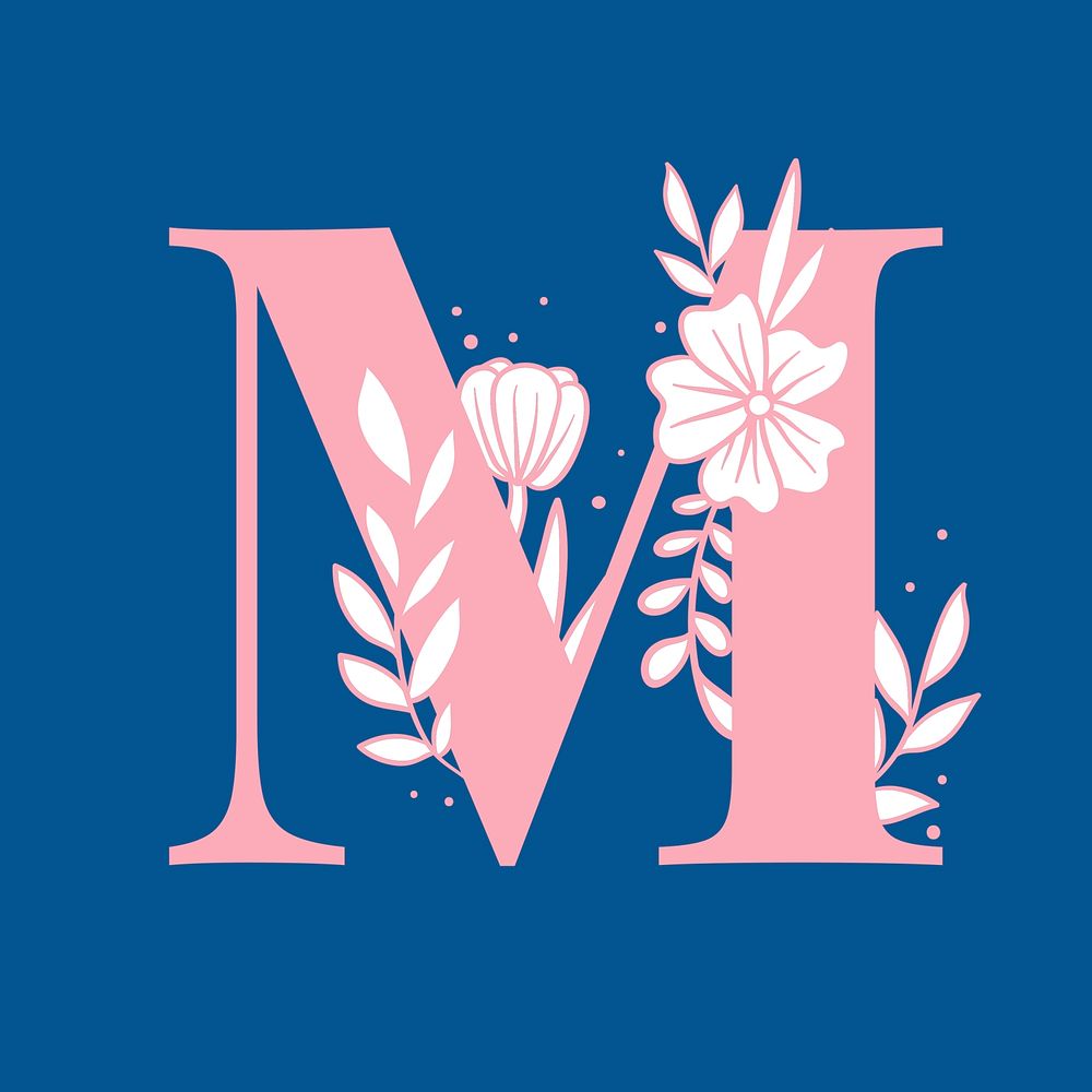 Letter M floral alphabet typography