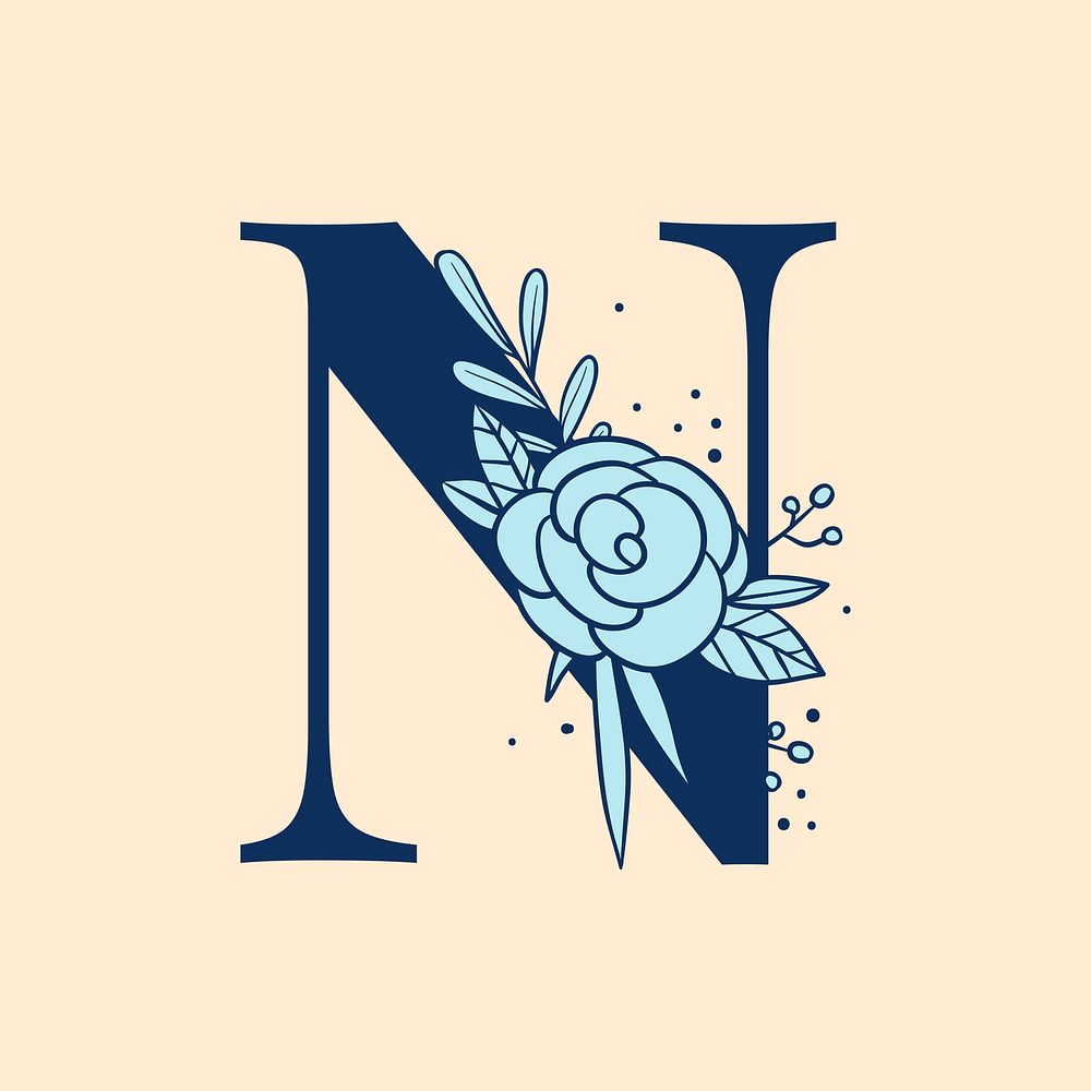 Letter N floral font typography