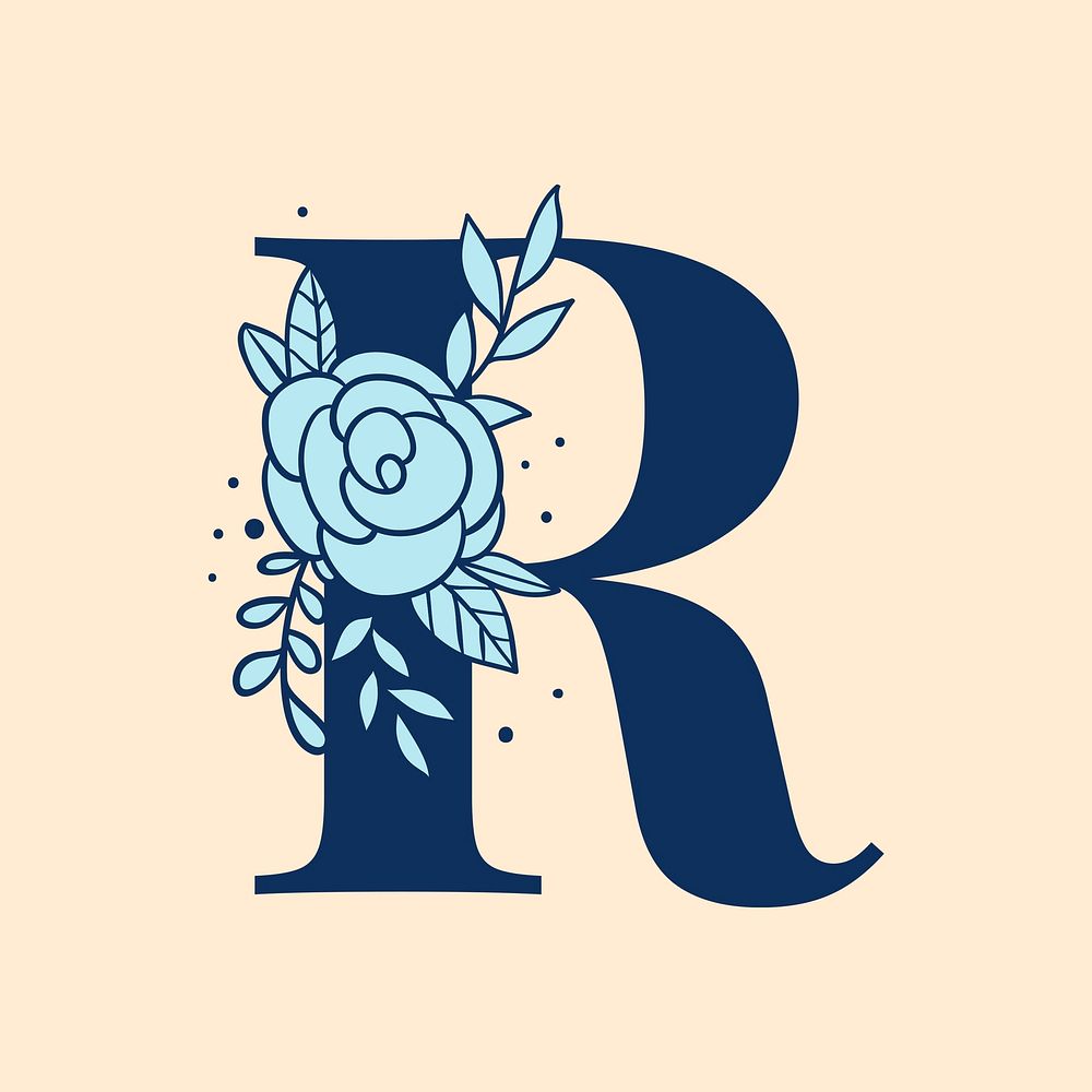 Letter R floral font typography
