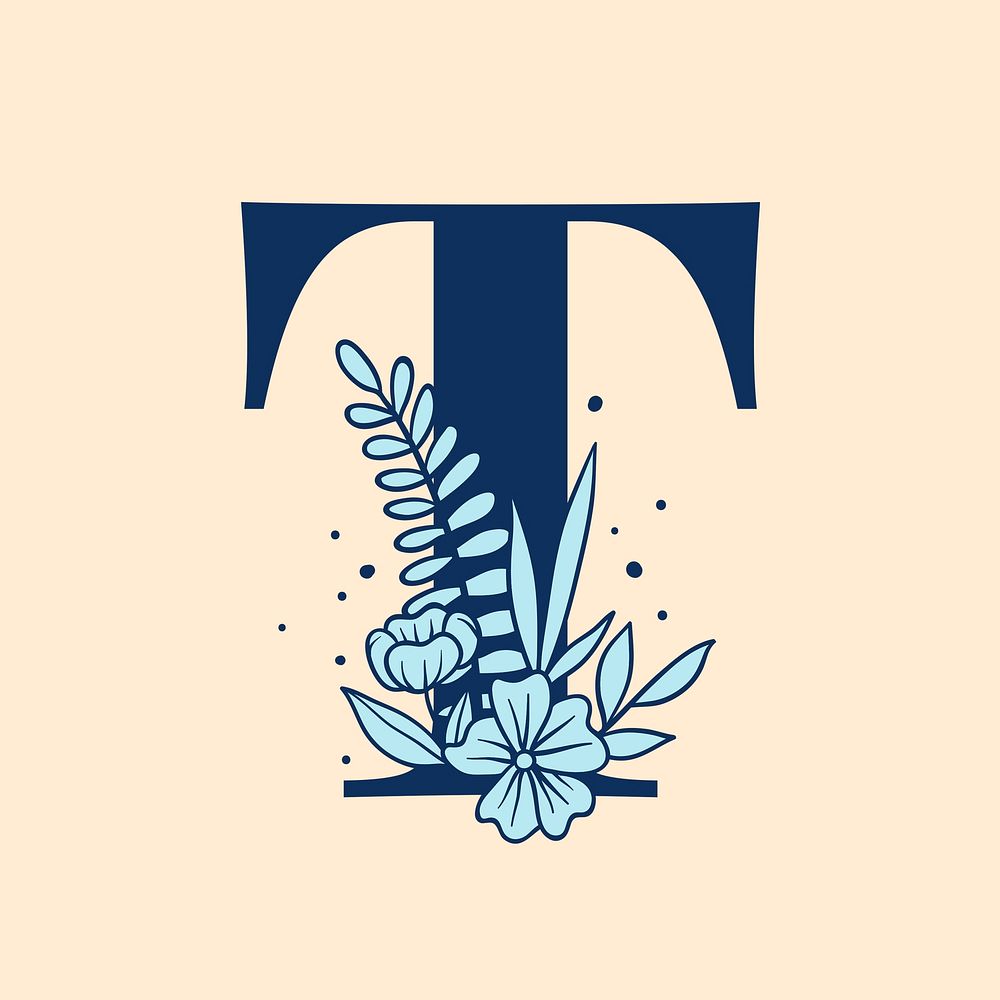 Letter T floral font typography