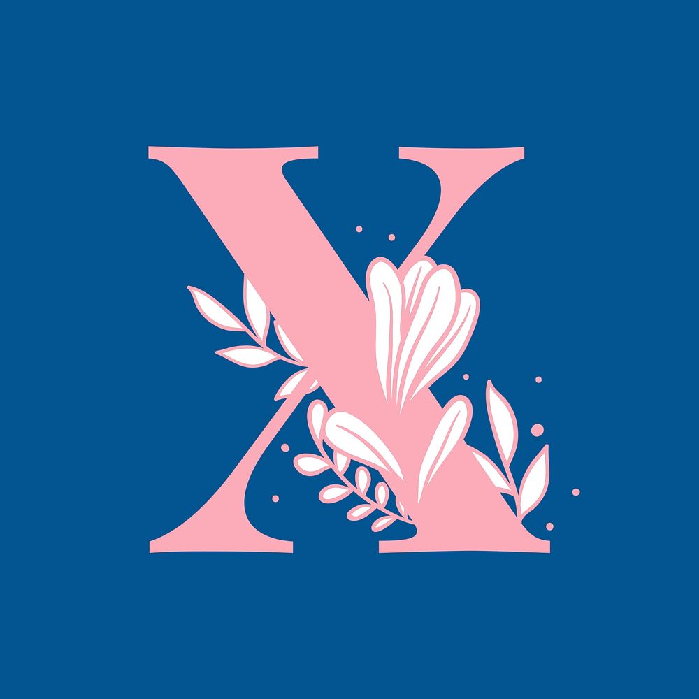 Letter X floral alphabet typography