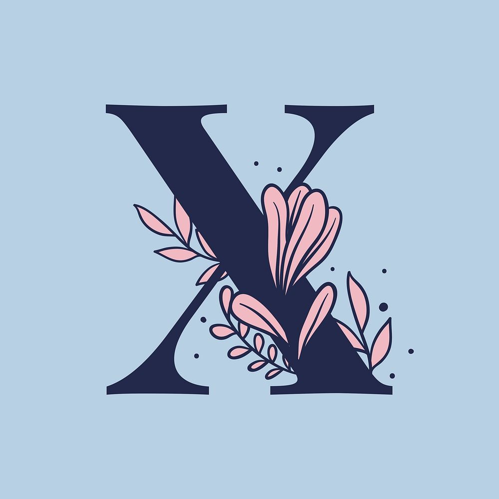 Floral letter X alphabet typography