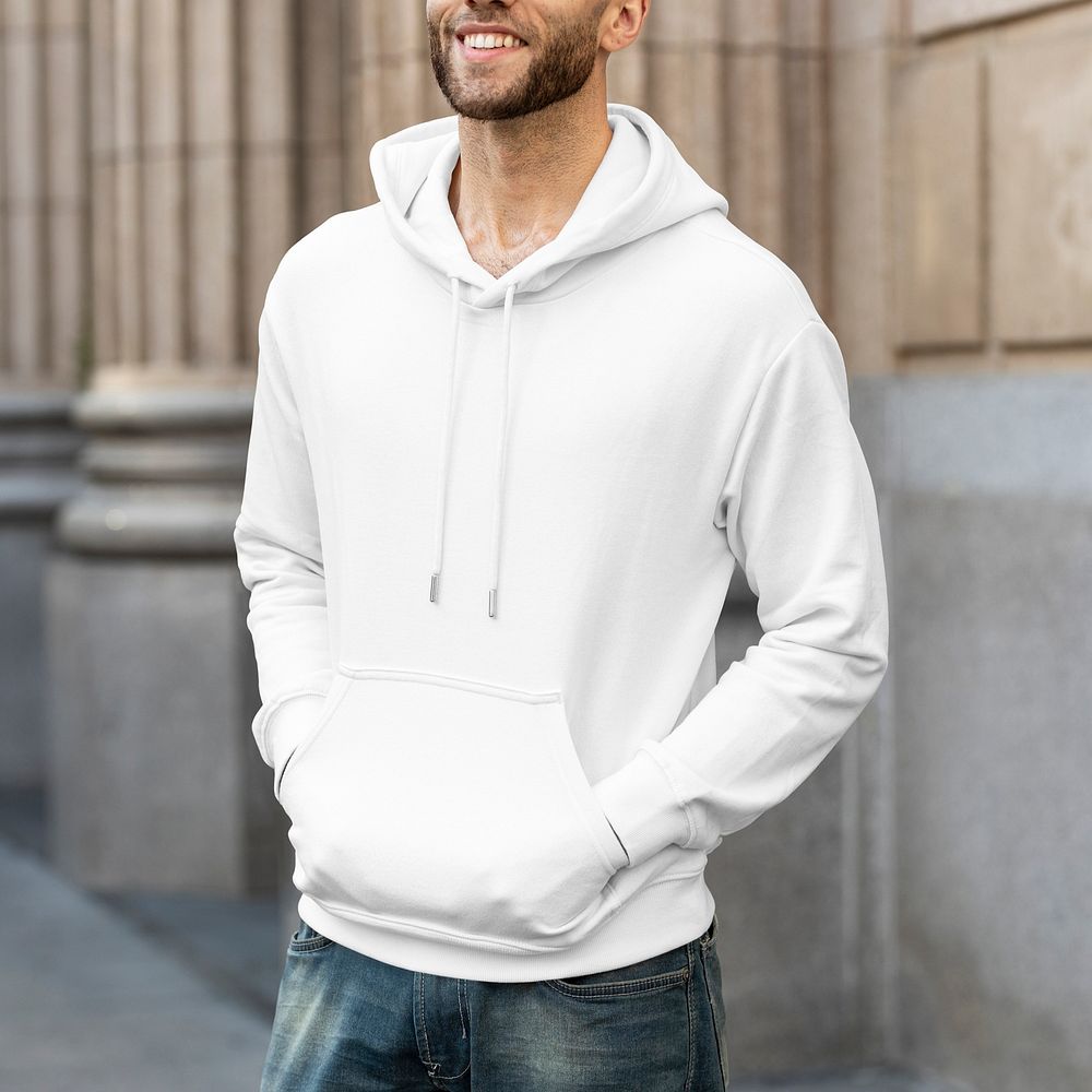 Stylish white hoodie mockup psd streetwear men’s apparel fashion