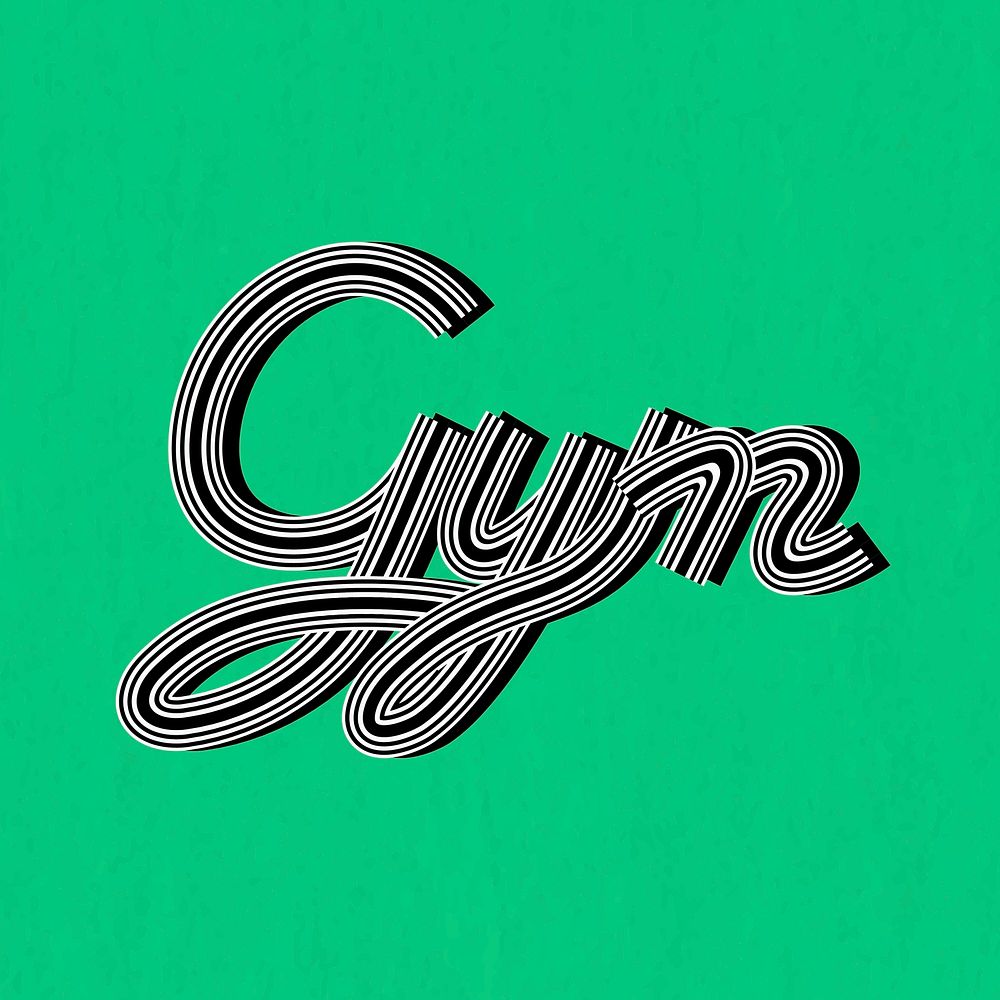 Retro gym health word multi line font typography