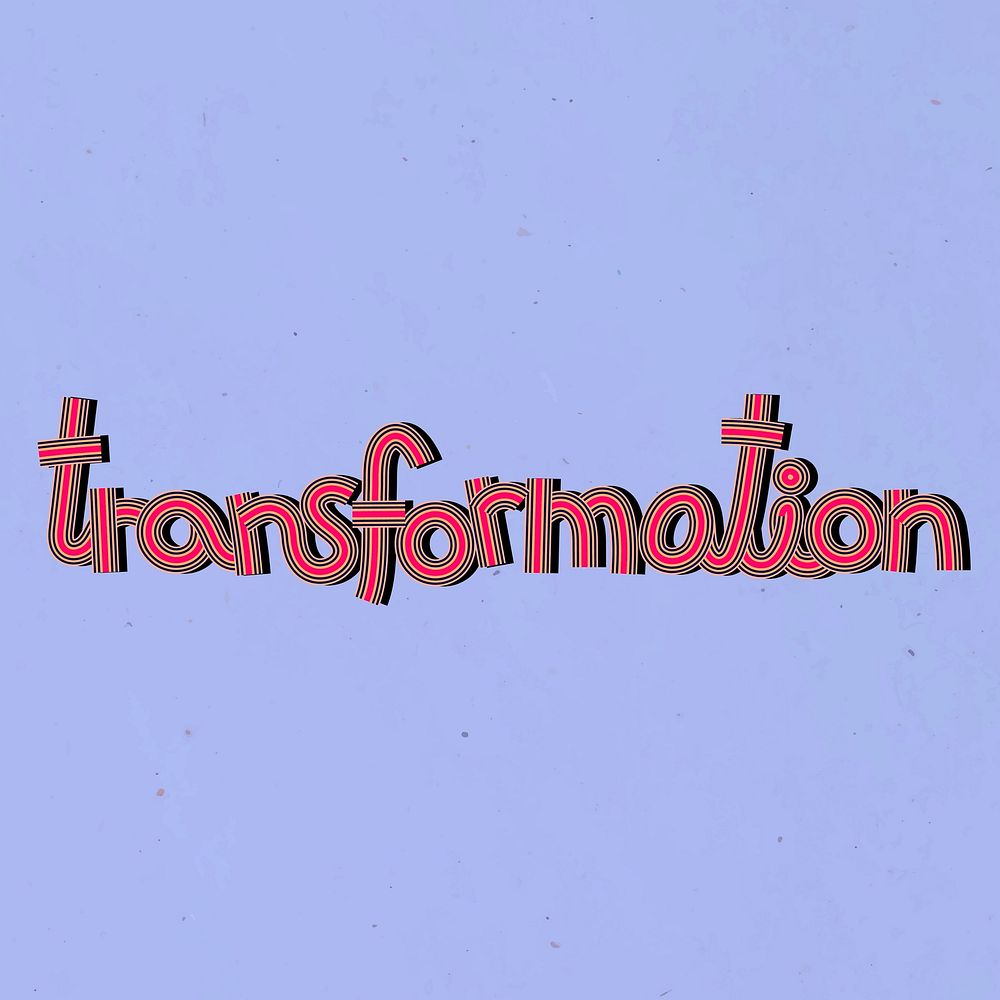 Retro transformation health word multi line font typography