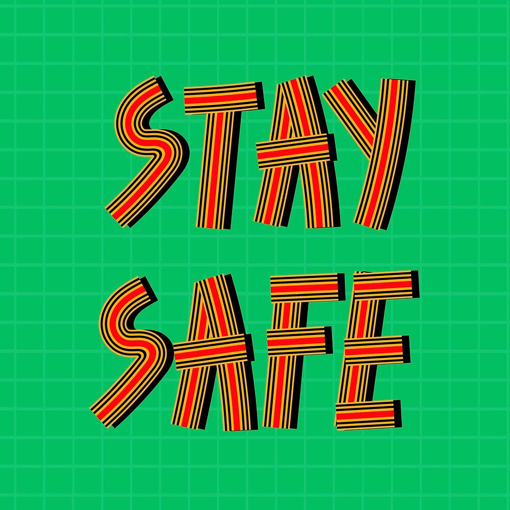 Health word stay safe line font retro typography handwritten