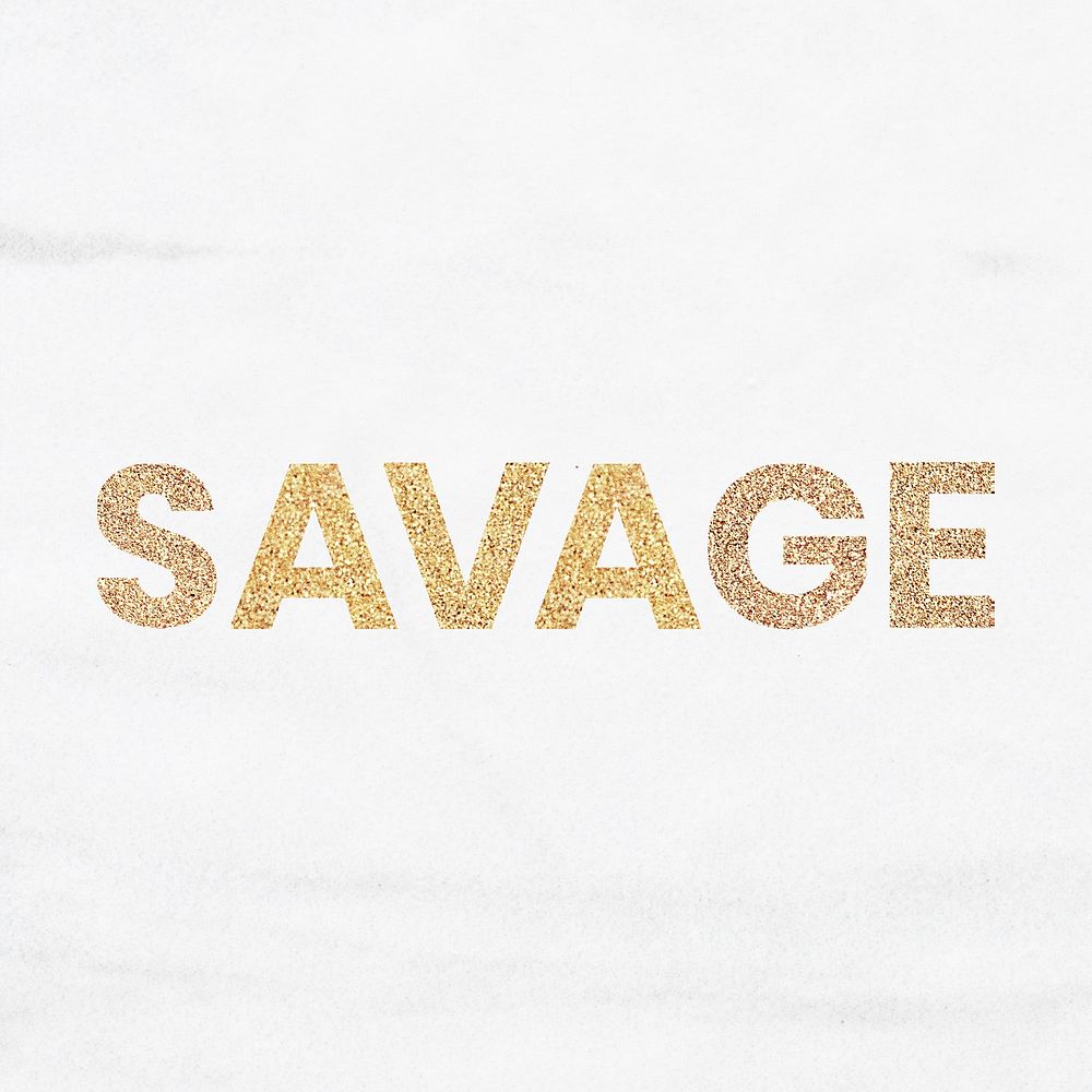 Glittery savage typography on a white marble background