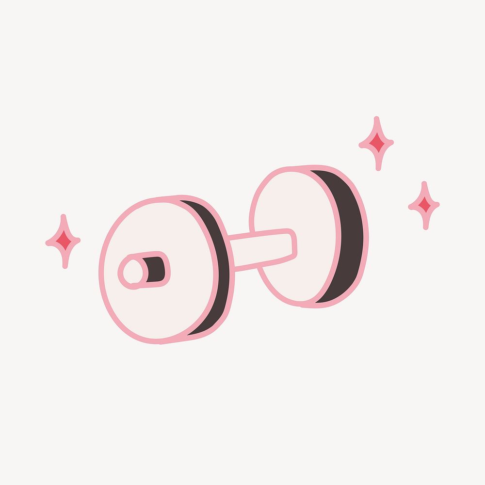 Pink dumbbell, cute doodle, design element vector