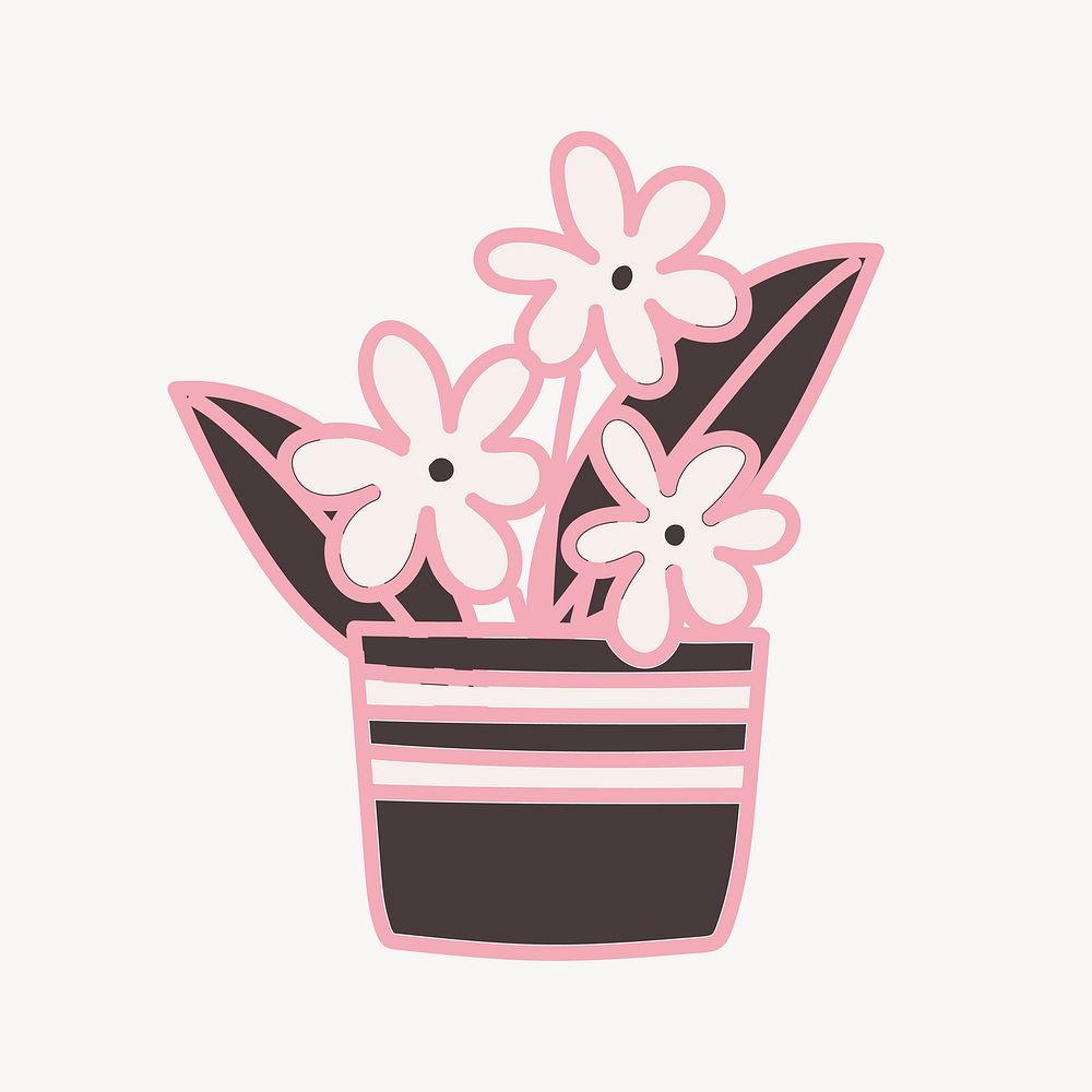 Pink flowers, cute doodle, design element vector