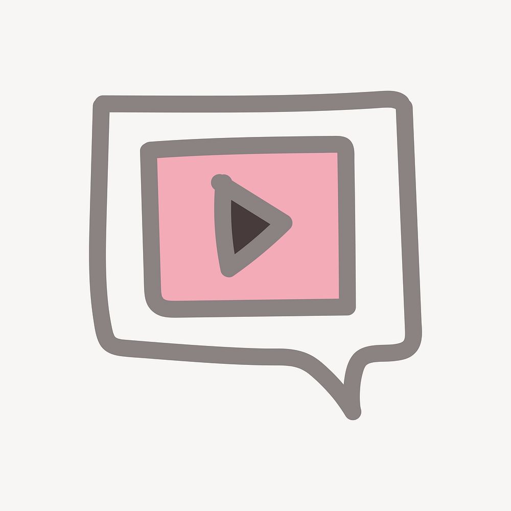Pink video icon, cute doodle, design element vector