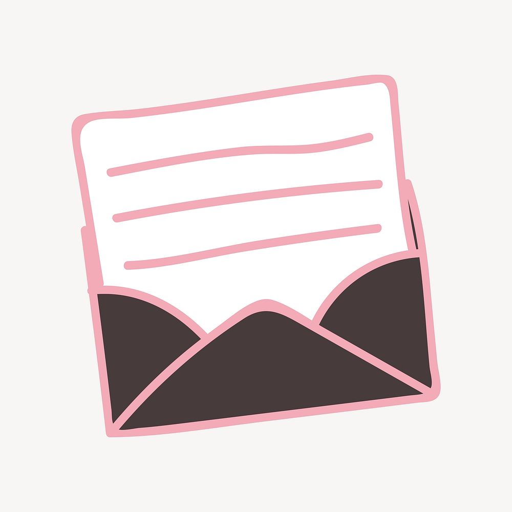 Pink mail, cute doodle, design element vector