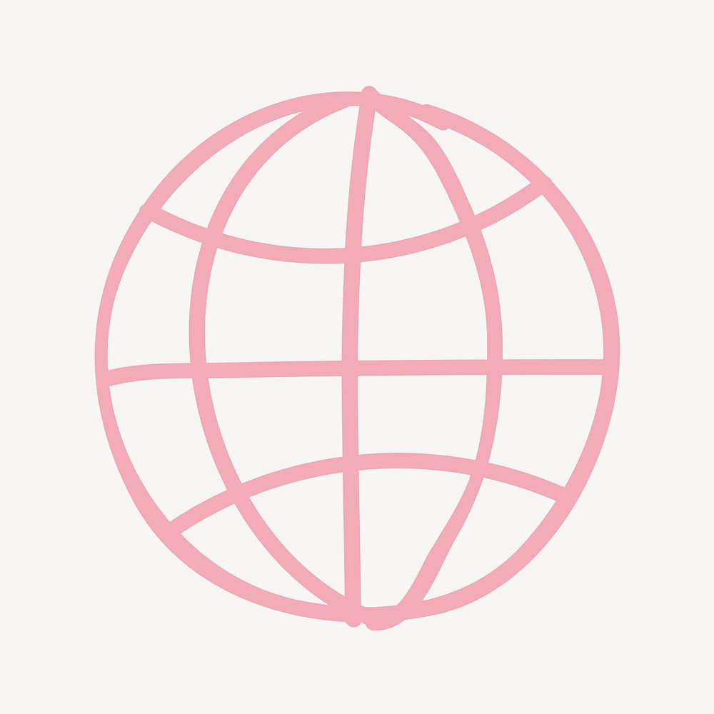 Pink global network, cute doodle, design element vector