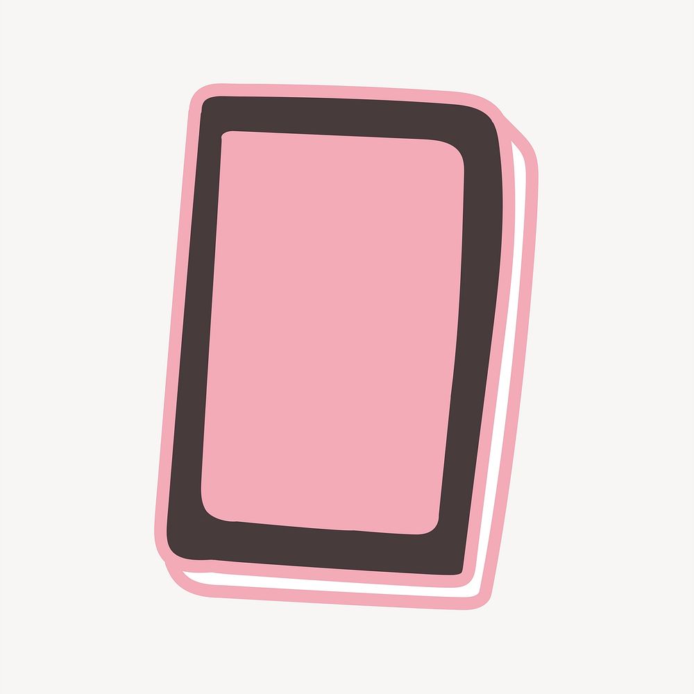 Pink tablet, cute doodle, design element vector