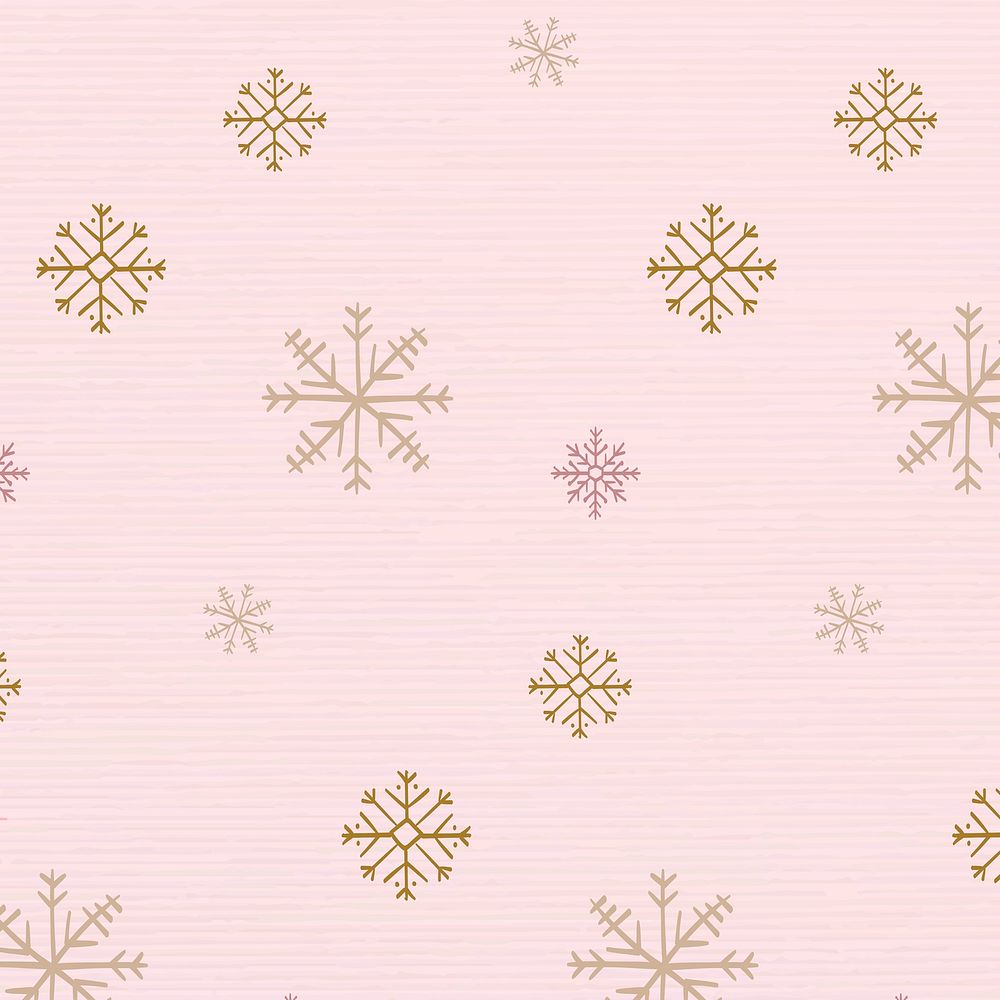 Snowflakes pattern background, Christmas doodle in pink