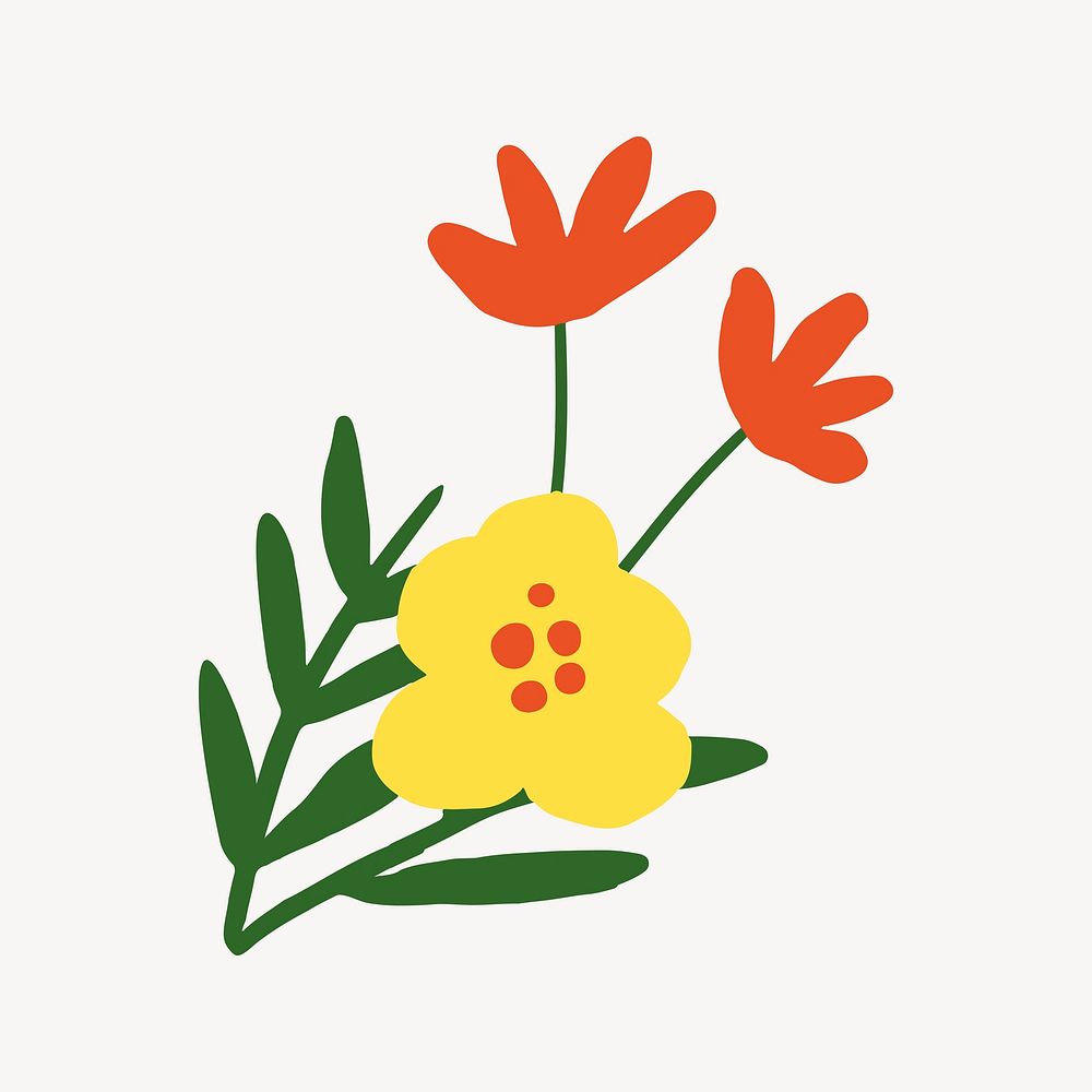 Flower collage element, cute doodle vector