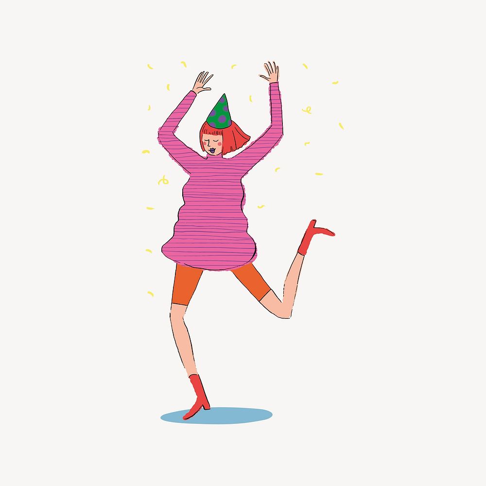 Dancing girl, cute party collage element vector