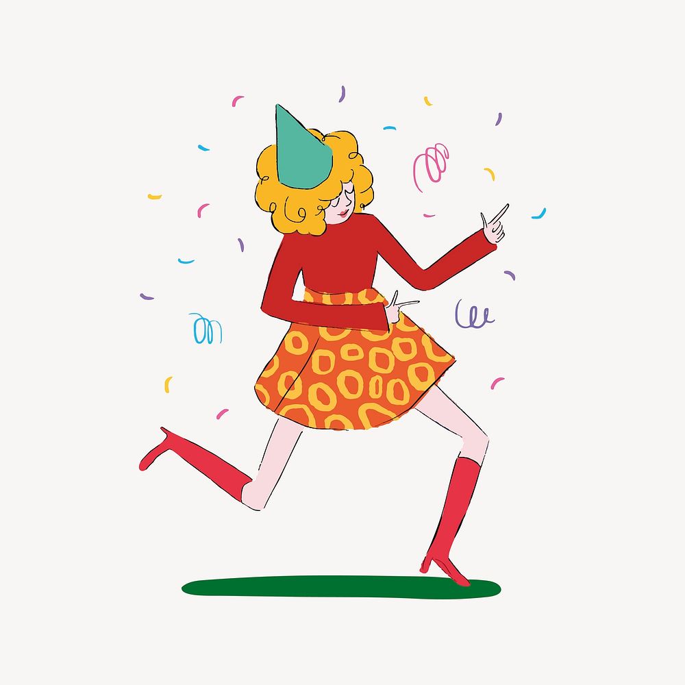 Dancing girl, cute party collage element vector