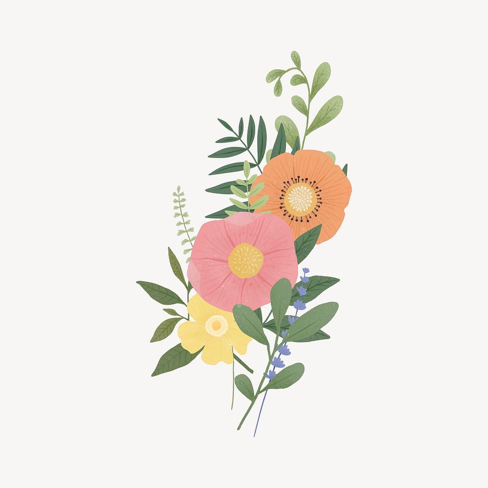 Aesthetic flowers collage element, botanical design vector