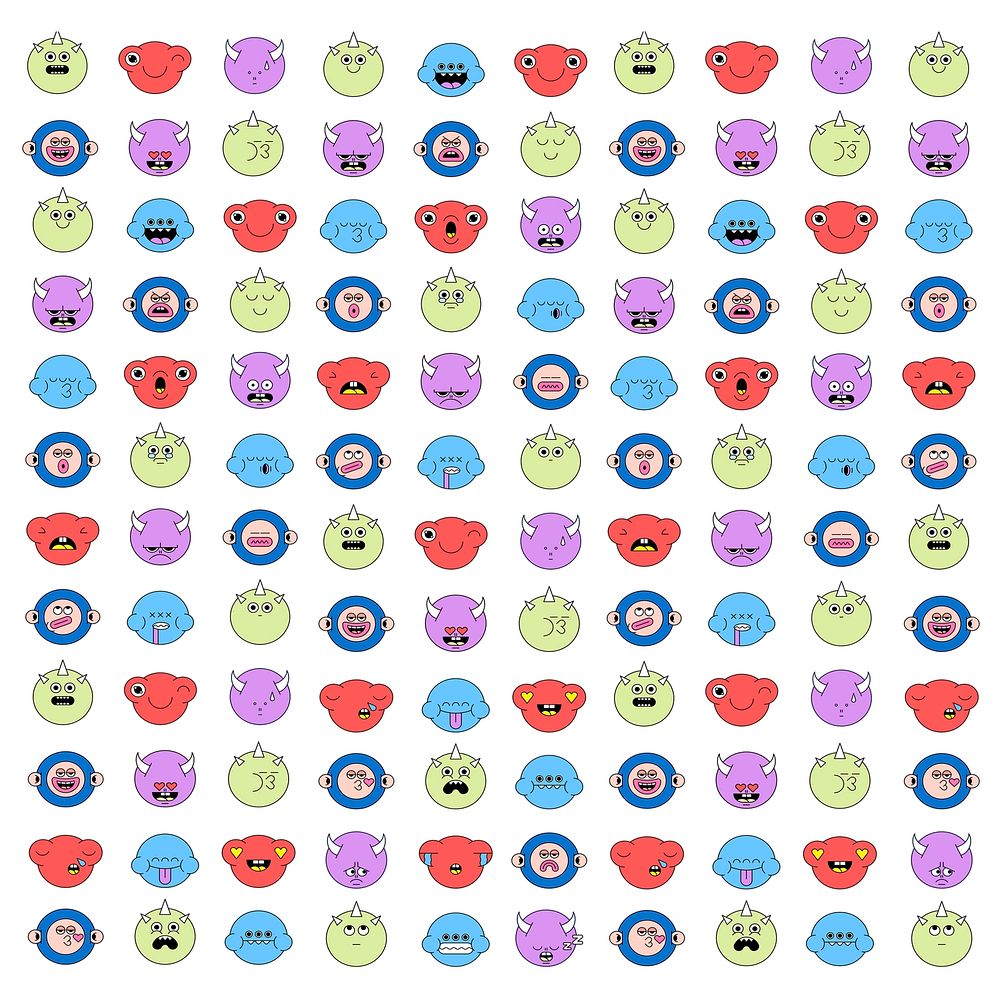 Cartoon emoji, cute emoticon design set