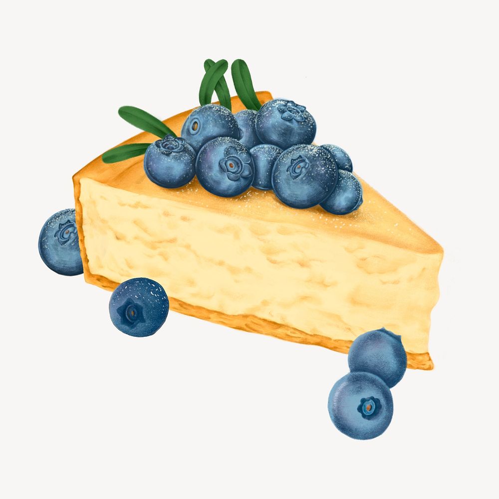 Blueberry cheesecake illustration collage element psd