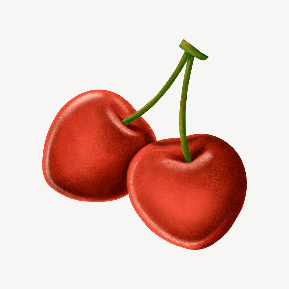 Cherry hand drawn illustration, collage element psd