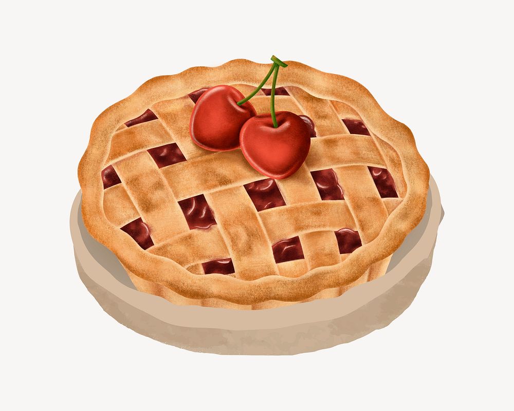 Cherry pie illustration collage element psd