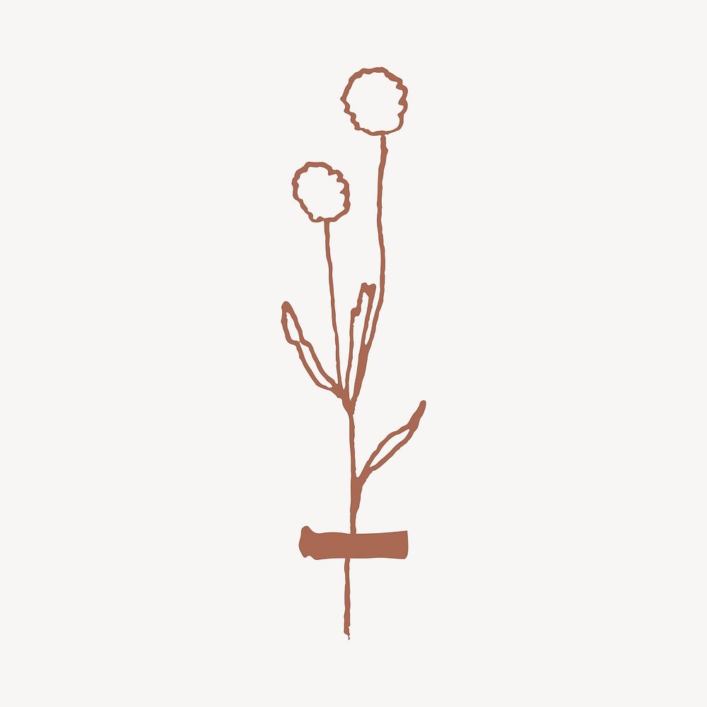 Dried flower sticker, brown drawing design vector