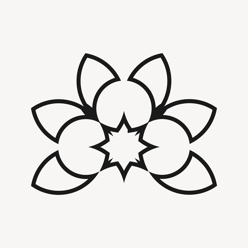 Flower illustration, black logo element psd
