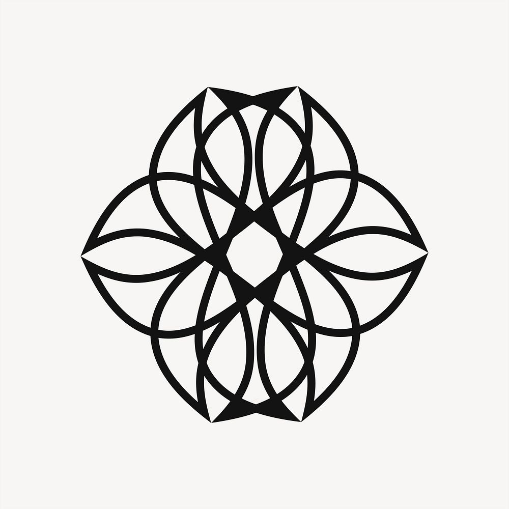 Flower illustration, black logo element psd