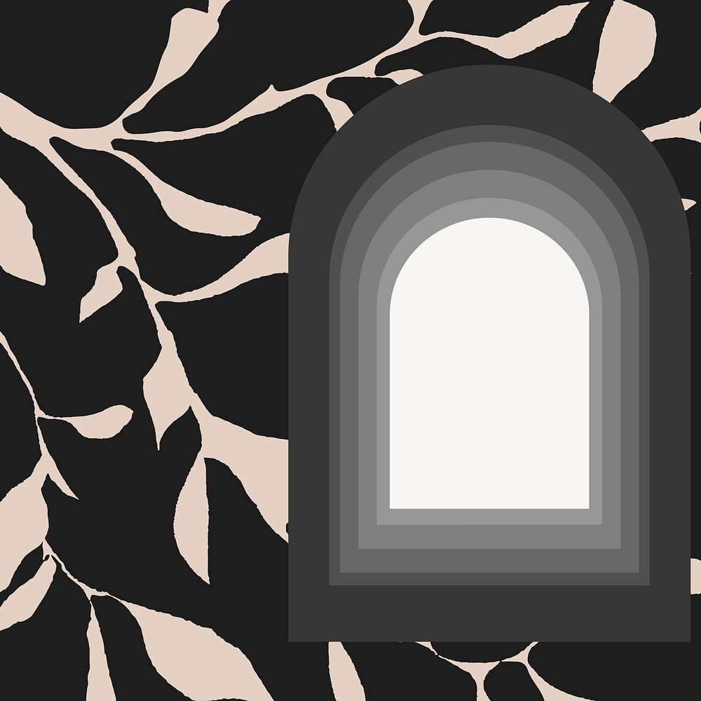 Arch shape frame, leaf pattern background vector