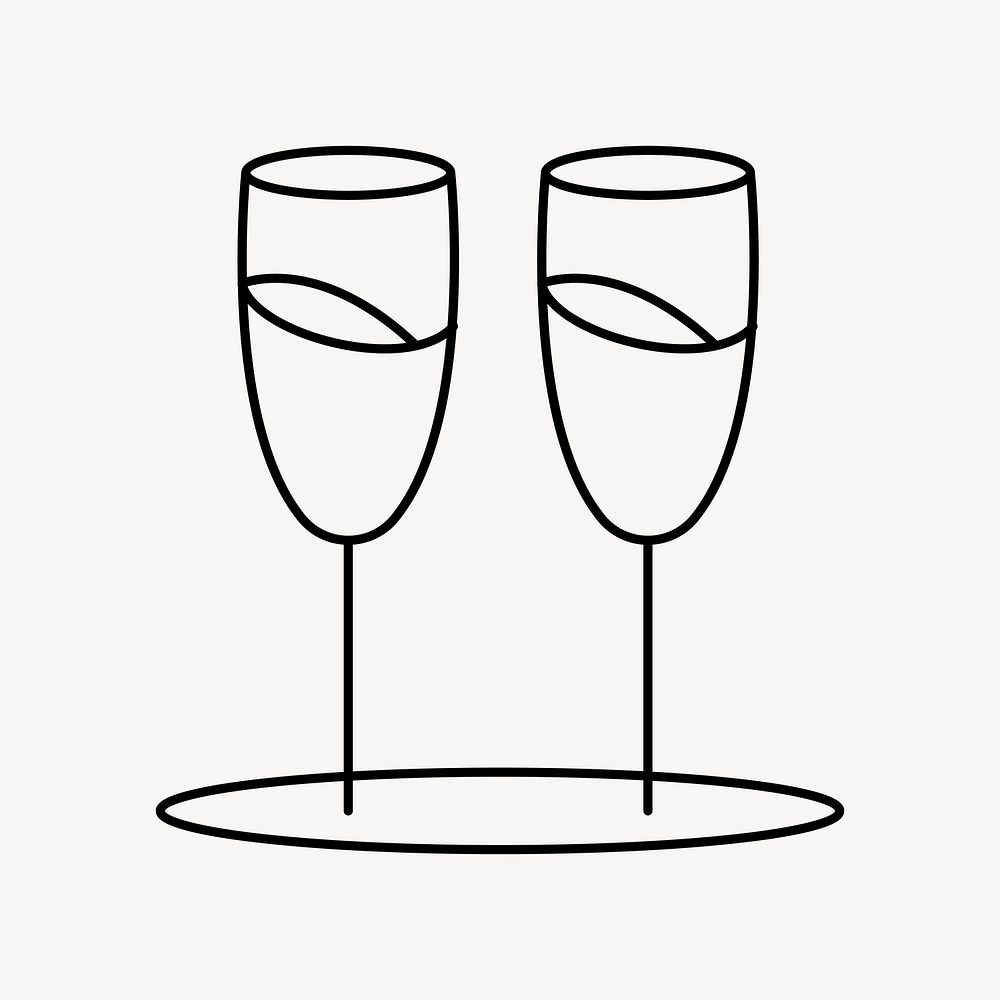 Champagne glasses, line art, collage element vector 