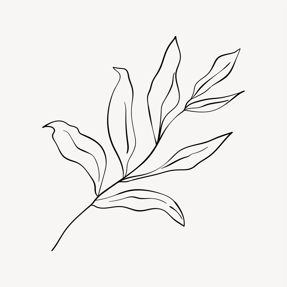 Leaf line art collage element,  simple design vector
