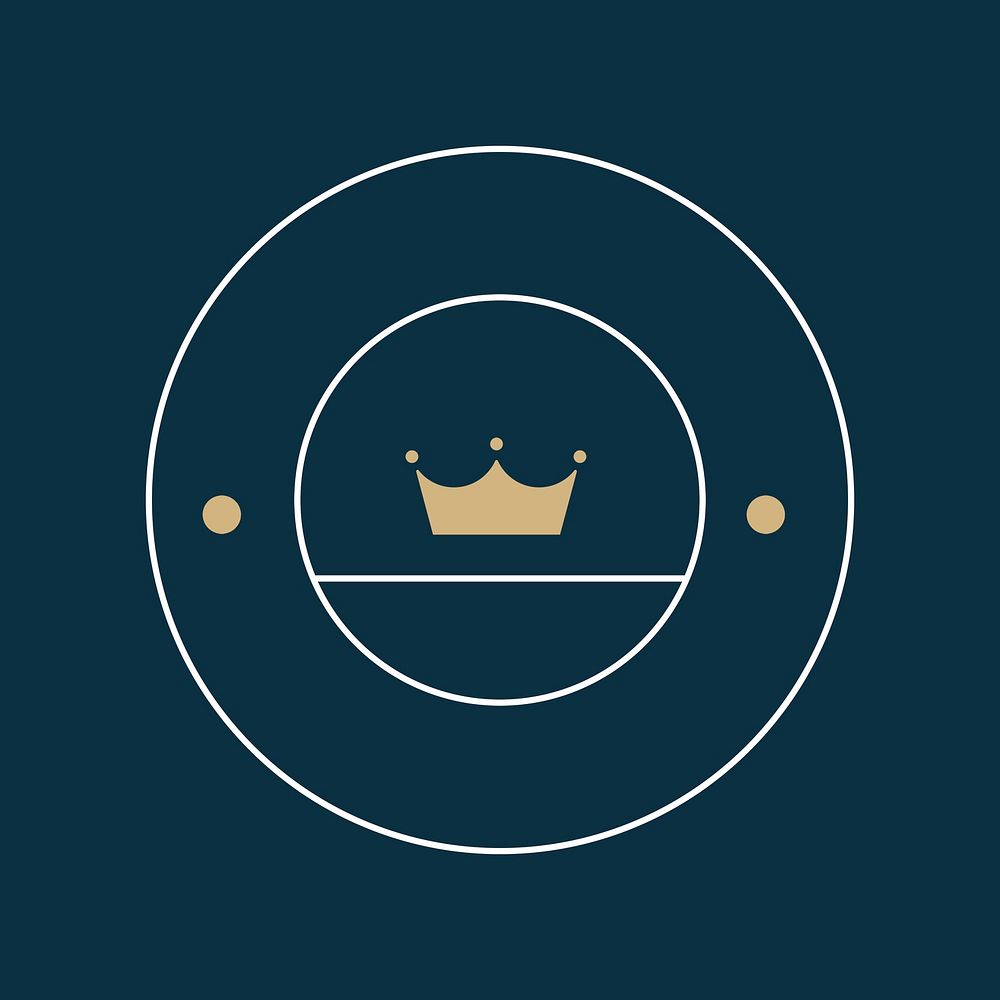 Circle line badge, crown collage element psd