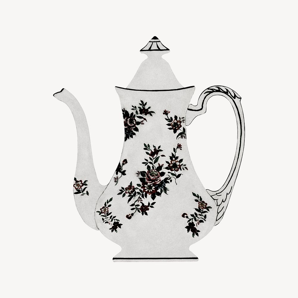 Antique teapot, vintage illustration collage element psd
