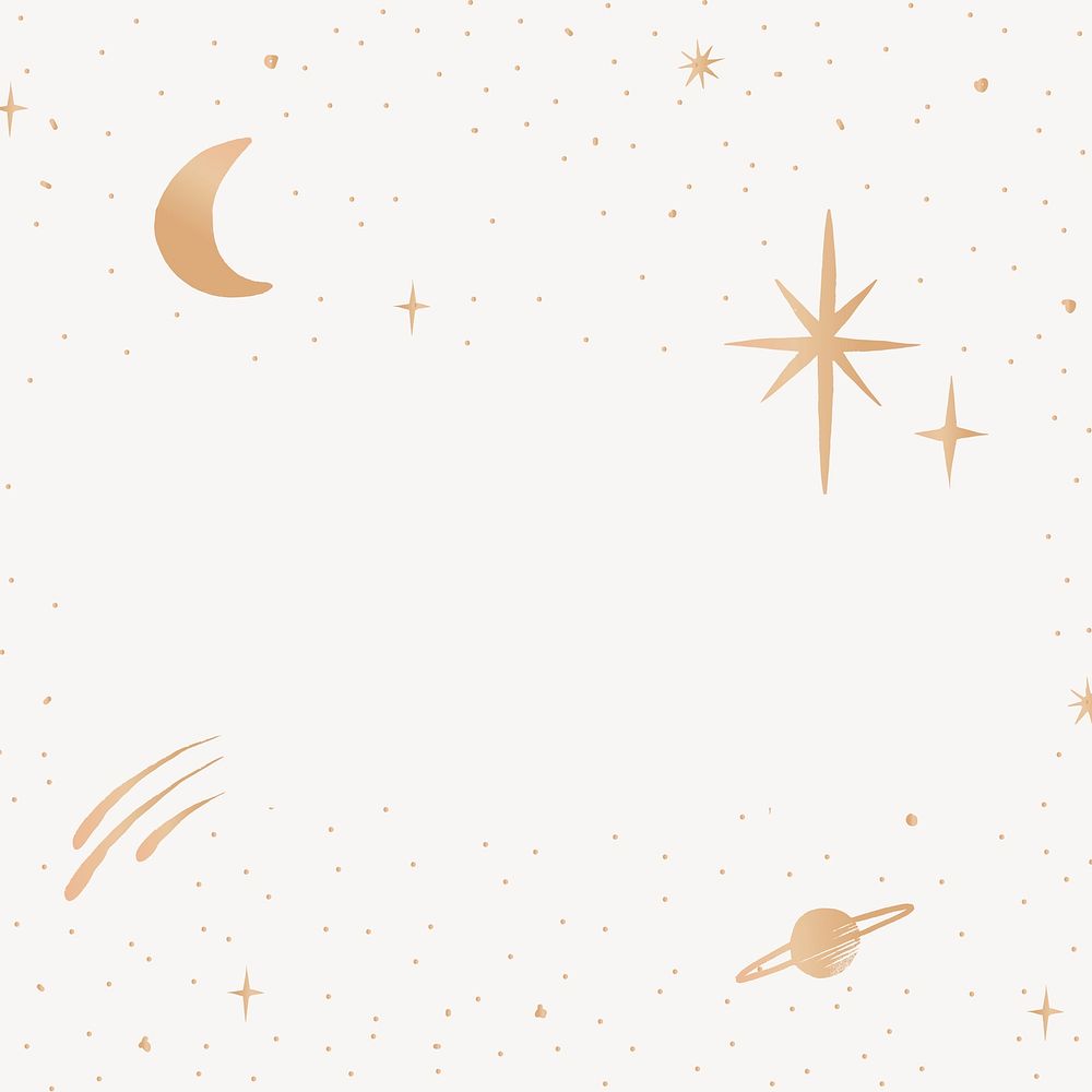 Outer space doodle frame, crescent moon, beige background