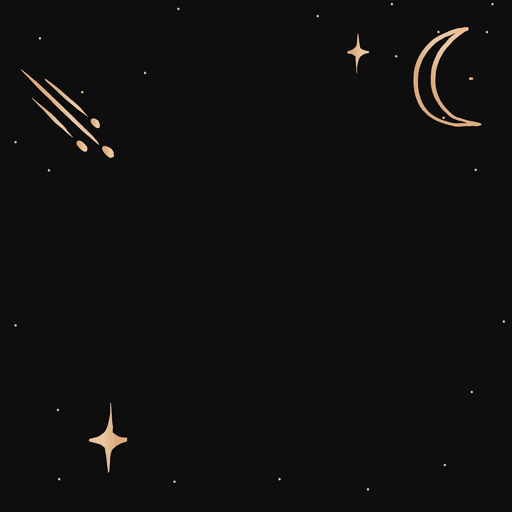 Outer space doodle frame, crescent moon, black background