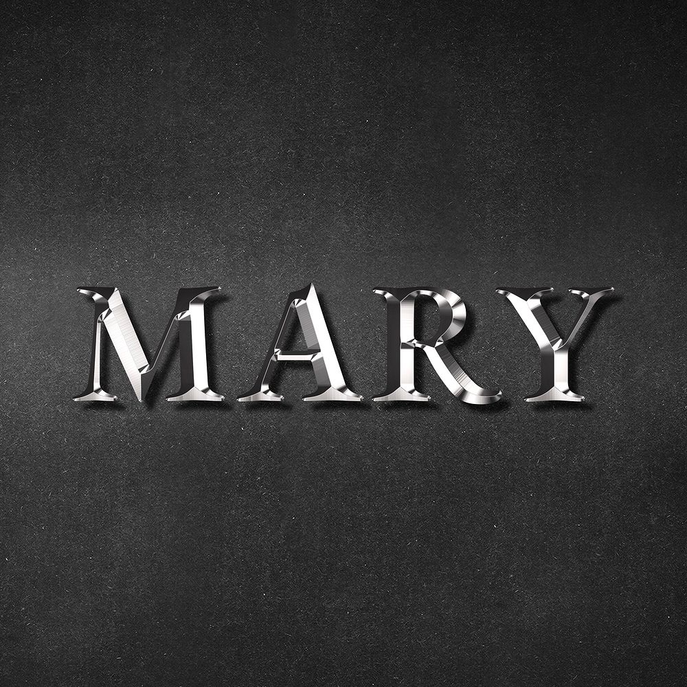 Mary typography in silver metallic effect design element