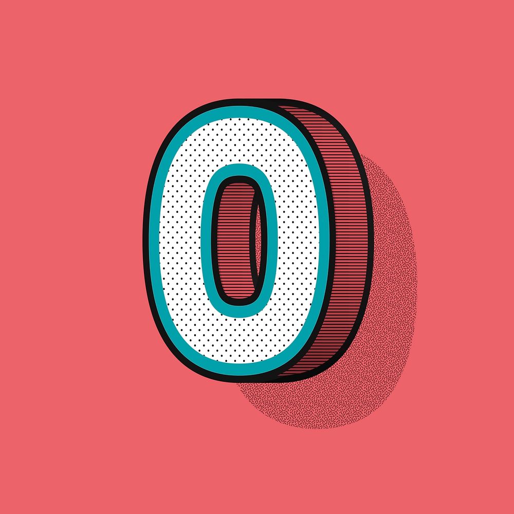 Number 0 3D halftone effect typography