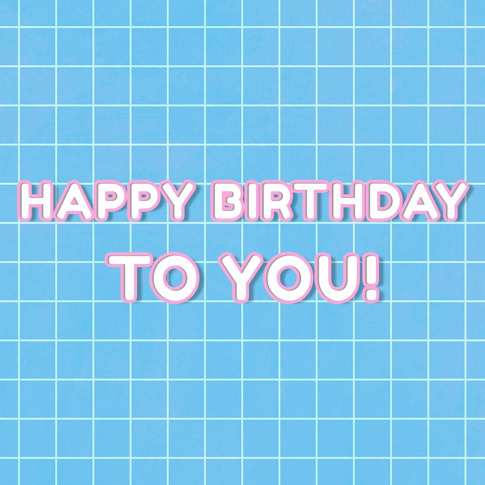 80&rsquo;s lettering happy birthday to you! bold outline neon typography on grid background
